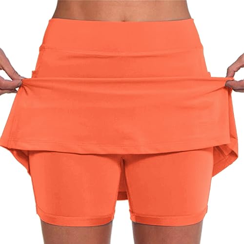 Skorts für Damen mit Taschen, Golfrock für Damen, Tennisröcke mit Shorts darunter, athletischer Skort für Sommer, Yoga, Rock, einfarbig, Rock, Hose (Orange, XL) von SUIBOZ