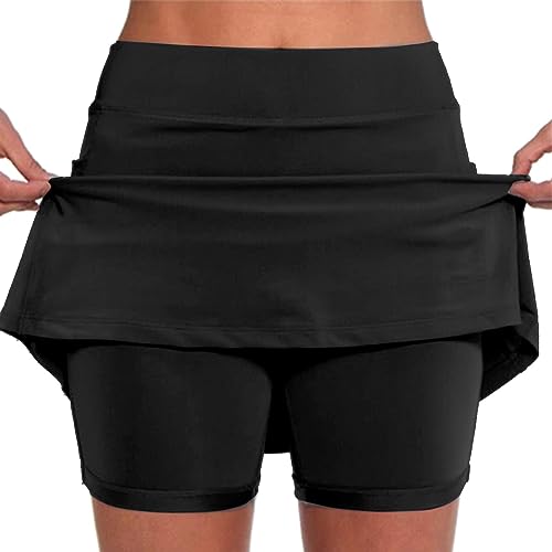Skorts für Damen mit Taschen, Golfrock für Damen, Tennisröcke mit Shorts darunter, athletischer Skort für Sommer, Yoga, Rock, einfarbig, Rock, Hose (Schwarz, L) von SUIBOZ