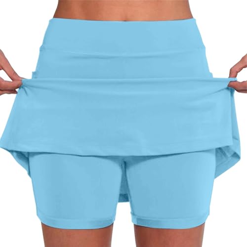 Skorts in Übergröße für Damen mit Taschen, Golf-Rock für Damen, Tennisröcke mit Shorts darunter, athletischer Skort für Sommer, Yoga, Rock, einfarbige Rockhose (Himmelblau, Größe 3XL) von SUIBOZ