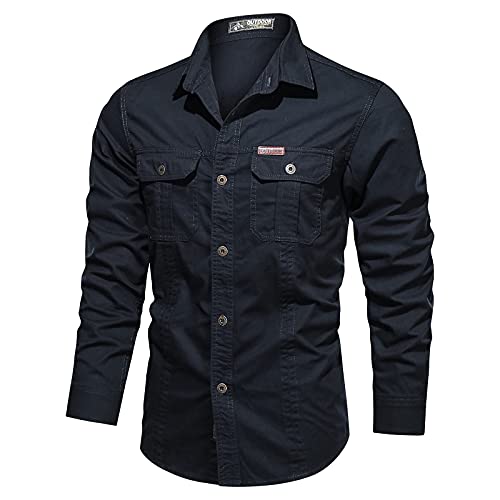 Taktisches Outdoor-Hemd für Herren, langärmelig, Militär-Stil, Knopfleiste, Schnappverschluss, Arbeitshemd mit Taschen, groß und hoch, schmale Passform, Western-Tops (Blau, XXL) von SUIBOZ