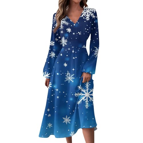 Weihnachtskleider für Damen, elegant, Herbst, Winter, V-Ausschnitt, langärmelig, bedruckt, langes Kleid, Schneeflocken-Design, leger, Größe 2, Größe XXL Weihnachtskleider für Damen, elegant, Herbst, Winter, V-Ausschnitt, langärmelig, bedruckt, langes Kleid, Schneeflocken-Design, leger, Größe 2, Größe XXL von SUIBOZ