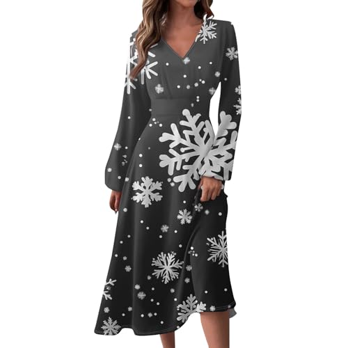 Weihnachtskleider für Damen, elegant, Herbst, Winter, V-Ausschnitt, langärmelig, bedruckt, langes Kleid, Schneeflocken-Design, leger, Größe 38, L Weihnachtskleider für Damen, elegant, Herbst, Winter, V-Ausschnitt, langärmelig, bedruckt, langes Kleid, Schneeflocken-Design, leger, Größe 38, L von SUIBOZ