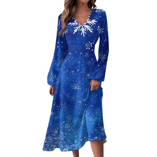 Weihnachtskleider für Damen, elegant, Herbst, Winter, V-Ausschnitt, langärmelig, bedruckt, langes Kleid, Schneeflocken-Design, leger, Größe 39, Größe XXL Weihnachtskleider für Damen, elegant, Herbst, Winter, V-Ausschnitt, langärmelig, bedruckt, langes Kleid, Schneeflocken-Design, leger, Größe 39, Größe XXL von SUIBOZ