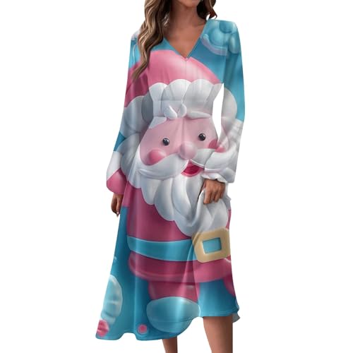 Weihnachtskleider für Damen, elegant, Herbst, Winter, V-Ausschnitt, langärmelig, bedruckt, langes Kleid, Schneeflocken-Design, leger, Größe 40, Größe XXL Weihnachtskleider für Damen, elegant, Herbst, Winter, V-Ausschnitt, langärmelig, bedruckt, langes Kleid, Schneeflocken-Design, leger, Größe 40, Größe XXL von SUIBOZ