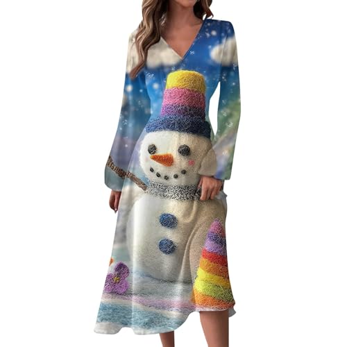 Weihnachtskleider für Damen, elegant, Herbst, Winter, V-Ausschnitt, langärmelig, bedruckt, langes Kleid, Schneeflocken-Design, leger, Größe 42, Größe XXL Weihnachtskleider für Damen, elegant, Herbst, Winter, V-Ausschnitt, langärmelig, bedruckt, langes Kleid, Schneeflocken-Design, leger, Größe 42, Größe XXL von SUIBOZ