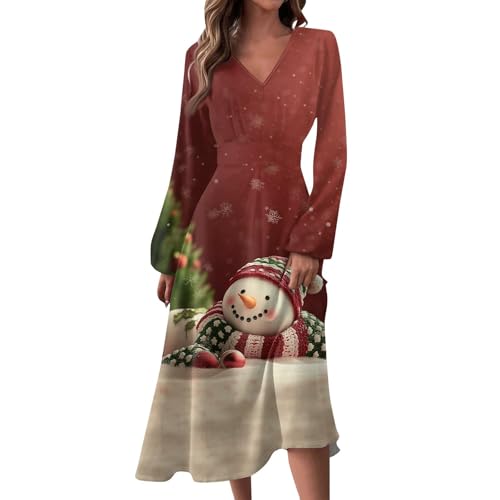 Weihnachtskleider für Damen, elegant, Herbst, Winter, V-Ausschnitt, langärmelig, bedruckt, langes Kleid, Schneeflocken-Design, leger, Größe 44, L Weihnachtskleider für Damen, elegant, Herbst, Winter, V-Ausschnitt, langärmelig, bedruckt, langes Kleid, Schneeflocken-Design, leger, Größe 44, L von SUIBOZ