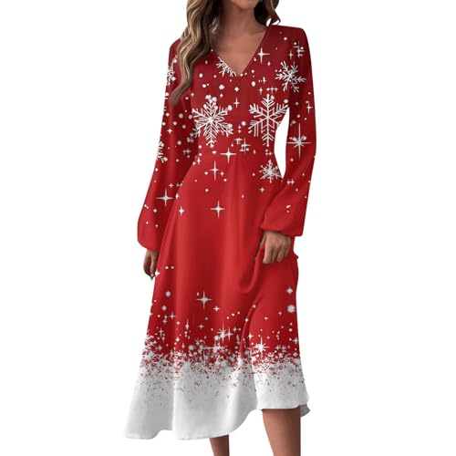 Weihnachtskleider für Damen, elegant, Herbst, Winter, V-Ausschnitt, langärmelig, bedruckt, langes Kleid, Schneeflocken-Design, leger, Größe L Weihnachtskleider für Damen, elegant, Herbst, Winter, V-Ausschnitt, langärmelig, bedruckt, langes Kleid, Schneeflocken-Design, leger, Größe L von SUIBOZ