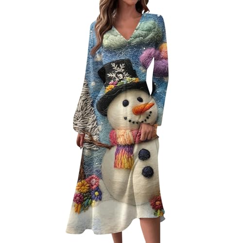 Weihnachtskleider für Damen, elegant, Herbst, Winter, V-Ausschnitt, langärmelig, bedruckt, langes Kleid, Schneeflocken-Design, leger, Größe M Weihnachtskleider für Damen, elegant, Herbst, Winter, V-Ausschnitt, langärmelig, bedruckt, langes Kleid, Schneeflocken-Design, leger, Größe M von SUIBOZ