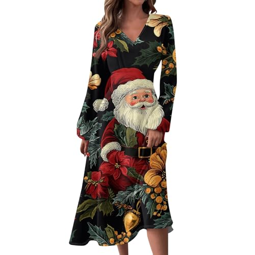 Weihnachtskleider für Damen, elegant, Herbst, Winter, V-Ausschnitt, langärmelig, bedruckt, langes Kleid, Schneeflocken-Design, leger, Größe M Weihnachtskleider für Damen, elegant, Herbst, Winter, V-Ausschnitt, langärmelig, bedruckt, langes Kleid, Schneeflocken-Design, leger, Größe M von SUIBOZ