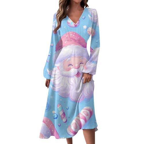 Weihnachtskleider für Damen, elegant, Herbst, Winter, V-Ausschnitt, langärmelig, bedruckt, langes Kleid, Schneeflocken-Design, leger, Größe M Weihnachtskleider für Damen, elegant, Herbst, Winter, V-Ausschnitt, langärmelig, bedruckt, langes Kleid, Schneeflocken-Design, leger, Größe M von SUIBOZ