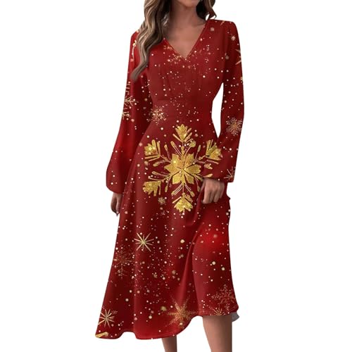 Weihnachtskleider für Damen, elegant, Herbst, Winter, V-Ausschnitt, langärmelig, bedruckt, langes Kleid, Schneeflocken-Design, leger, Größe M Weihnachtskleider für Damen, elegant, Herbst, Winter, V-Ausschnitt, langärmelig, bedruckt, langes Kleid, Schneeflocken-Design, leger, Größe M von SUIBOZ