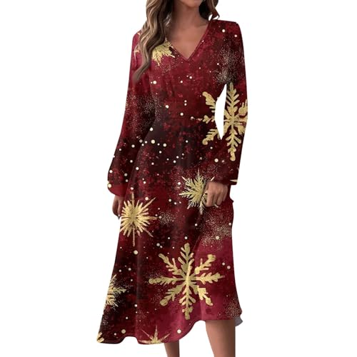 Weihnachtskleider für Damen, elegant, Herbst, Winter, V-Ausschnitt, langärmlig, bedruckt, Schneeflocken-Design, leger, Größe XXL Weihnachtskleider für Damen, elegant, Herbst, Winter, V-Ausschnitt, langärmlig, bedruckt, Schneeflocken-Design, leger, Größe XXL von SUIBOZ