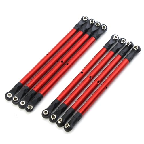 SUIOPPYUW 8 stücke Aluminium Legierung Lenkung Link Rod Set Für 1/10 SCX10 TRX4 Crawler Radstand RC Auto Zubehör Ersatz Teile, Rot von SUIOPPYUW
