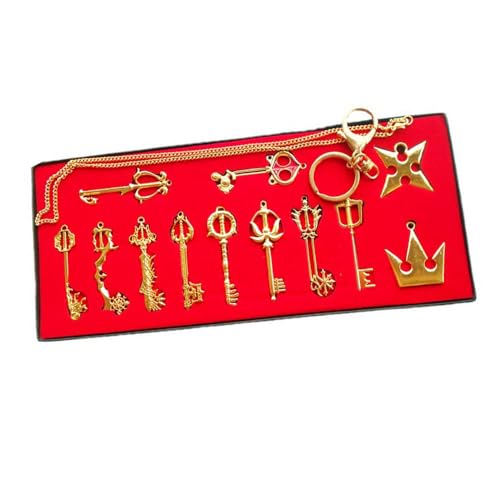 12 Kingdoms Hearts Schlüsselanhänger Halskette Box Set - DIY Schmuck Sortiment Metall Anhänger - Kingdoms Hearts Sora Deko Kollektionen (Gold) von SUJEBRAN