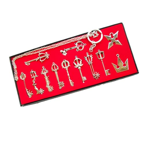12 Kingdoms Hearts Schlüsselanhänger Halskette Box Set - DIY Schmuck Sortiment Metall Anhänger - Kingdoms Hearts Sora Deko Kollektionen (Silver) von SUJEBRAN