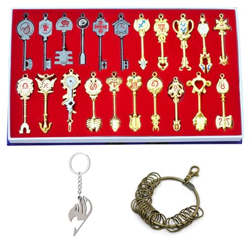 21 Fairys Tails Schlüsselanhänger Halskette Box Set - DIY Schmuck Sortiment Metall Anhänger - Anime Fairys Tails Deko Kollektionen von SUJEBRAN