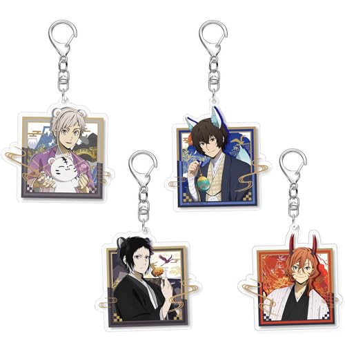SUJEBRAN 4 Set Bungo Strays Dogs Figures Schlüsselanhänger Anime Keychain Collektionen Tasche Car Key Accessories von SUJEBRAN