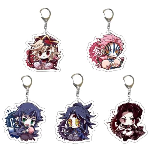 SUJEBRAN 5 Pack Ghost Slayers Schlüsselanhänger Anime Figur Douma Key Chain Ghost Slayers Tasche Car Key Accessories von SUJEBRAN
