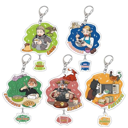 SUJEBRAN 5 Set Delicious Dungeon Meshi Schlüsselanhänger Anime Figur Marcille Laios Cosplay Keychain Mode Tasche Charms von SUJEBRAN