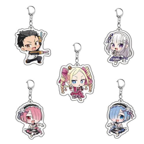 SUJEBRAN ReZeros Schlüsselanhänger Anime ReZeros Figur Rem Key Chain Kollektionen Niedliche Tasche Charms 5 Set von SUJEBRAN