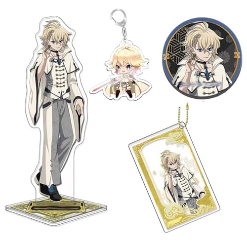 Seraphs of End Acryl Stand Schlüsselanhänger Abzeichen 4 Set, Anime Figur Cosplay Kollektionen Action Figures Deck, 16CM Stand, 75MM Badge (Mehrfarbig-1) von SUJEBRAN