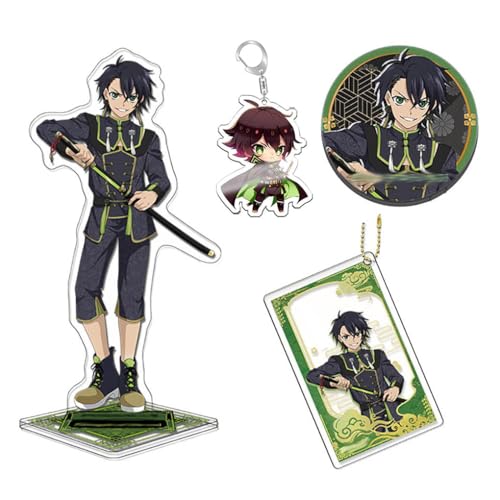 Seraphs of End Acryl Stand Schlüsselanhänger Abzeichen 4 Set, Anime Figur Cosplay Kollektionen Action Figures Deck, 16CM Stand, 75MM Badge (Mehrfarbig-4) von SUJEBRAN