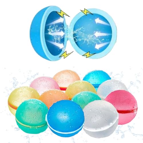 SULIUDAJI 12 Stück Wasserbomben Wiederverwendbar Magnetische,Silikon Wasserbomben Selbstschließend Spritzbälle Sommer Wasserspielzeug Für Kinder Im Alter Von 3-12 Jahren von SULIUDAJI