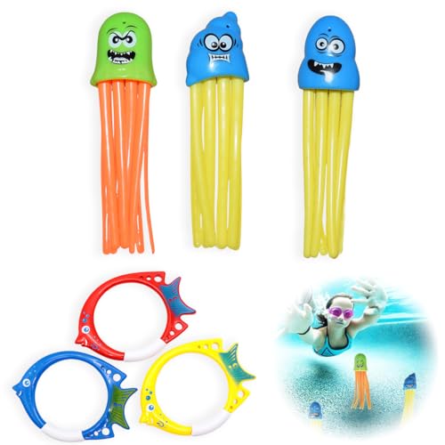SULIUDAJI 6 Stück Tauchen Spielzeug für Kinder, Tauchringe, Pool Spielzeug, 3 Tauchende Fischringe Und 3 Tauchende Kraken für Sommer Unterwasserspiel Und Tauchtraining SULIUDAJI 6 Stück Tauchen Spielzeug für Kinder, Tauchringe, Pool Spielzeug, 3 Tauchende Fischringe Und 3 Tauchende Kraken für Sommer Unterwasserspiel Und Tauchtraining von SULIUDAJI