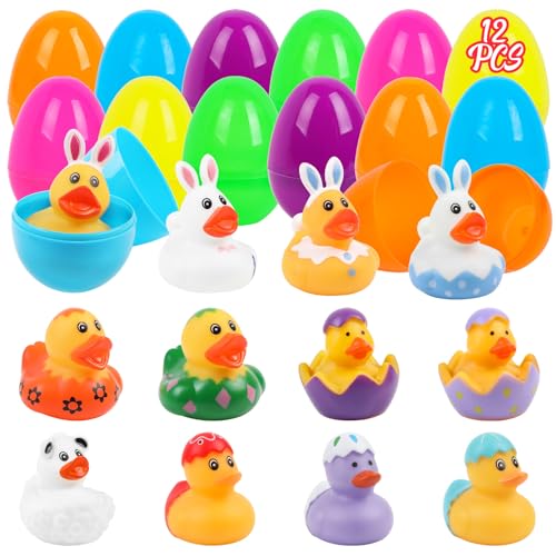 SULOLI 12 Stück Gefüllte Ostereier mit Gummiente,Mini gelben Enten im Ostereier,Osterkorb Füller mit Gummiente für Kinder Ostern Party SULOLI 12 Stück Gefüllte Ostereier mit Gummiente,Mini gelben Enten im Ostereier,Osterkorb Füller mit Gummiente für Kinder Ostern Party von SULOLI