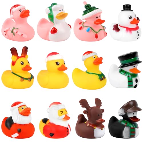 SULOLI 18 Stück Weihnachten Bunte Badeenten,Gummi Weihnachtsenten Weiche Enten Badespielzeug Set für Kinder Dusch Geburtstags Partyartikel von SULOLI