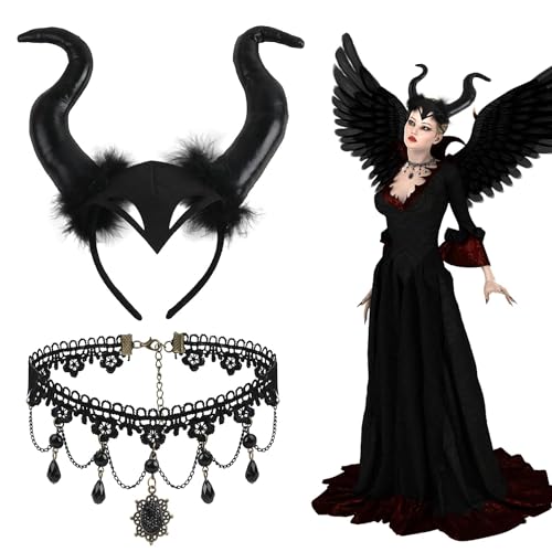 SULOLI 2 Stück Halloween Königin Hörner Kopfschmuck,maleficent Hörner,Schwarz Teufel Haarschmuck für Erwachsene, Kinder,Damen und Herren,Halloween,Karneval,Party SULOLI 2 Stück Halloween Königin Hörner Kopfschmuck,maleficent Hörner,Schwarz Teufel Haarschmuck für Erwachsene, Kinder,Damen und Herren,Halloween,Karneval,Party von SULOLI