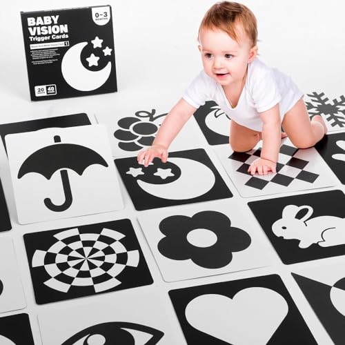 SULOLI 20 weiße und schwarze Flash-Karten, Lernkarten für Babys, visuelle sensorische Stimulation, Lernspiele, 0 – 3 Monate, hohe Kontrastkarten von SULOLI
