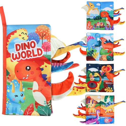 SULOLI Babybuch Baby Stoffbuch 3D Knisterbuch Bilderbuch Quiet Book mit Dinosaur für Jungen Mädchen ab 0 3 6 12 Monate Dusche Geschenk von SULOLI