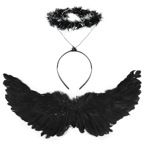 SULOLI Engelsflügel Schwarz Federflügel Engel Set Deko Kostüm mit Heiligenschein für Jungen,Mädchen,Damen,Party,Cosplay,Halloween, Weihnachten. SULOLI Engelsflügel Schwarz Federflügel Engel Set Deko Kostüm mit Heiligenschein für Jungen,Mädchen,Damen,Party,Cosplay,Halloween, Weihnachten. von SULOLI