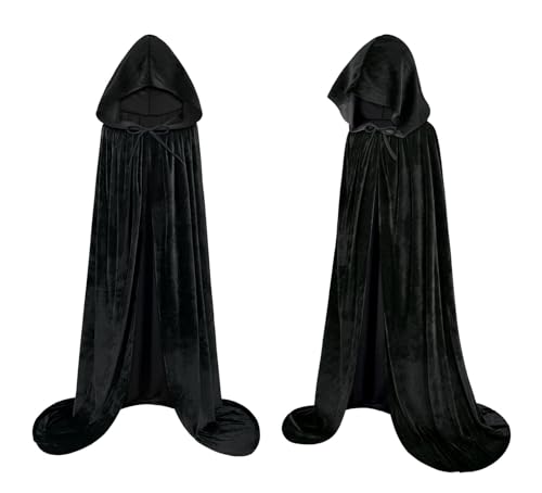 SULOLI Halloween Vampir Umhang mit Kapuze,Schwarz Teufel kostüm,Glänzender Samt Halloween kostüm für Karneval Cosplay Halloween Erwachsene Kinder(90CM) von SULOLI