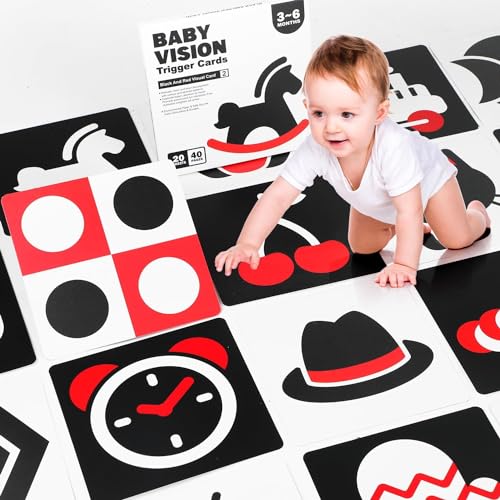 SULOLI Kontrastkarten Schwarz Rot,Visuelle Stimulation Lernkarten,Sensory Toys Karten für 3-6 Monate Baby zu der Gehirn Entwicklung(20 blätter) von SULOLI