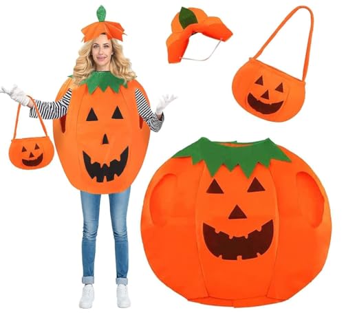 SULOLI Kürbis Kostüm Damen,Halloween Kürbis Kostüm Erwachsene mit Hut Candy Bag für Halloween Karneval Party Cosplay SULOLI Kürbis Kostüm Damen,Halloween Kürbis Kostüm Erwachsene mit Hut Candy Bag für Halloween Karneval Party Cosplay von SULOLI