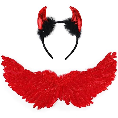 SULOLI Rote Engelsflügel Set Rote Angel Wings Teufel Kostüm Damen für Kinder Damen Mädchen Jungen,Halloween,Weihnachten,Engel-Cosplay SULOLI Rote Engelsflügel Set Rote Angel Wings Teufel Kostüm Damen für Kinder Damen Mädchen Jungen,Halloween,Weihnachten,Engel-Cosplay von SULOLI