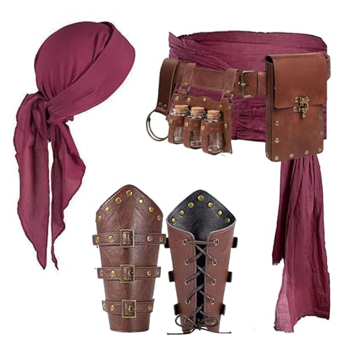 SUMGOGO Piratenkostüm, Halloween-Zubehör, Kopftuch, Bandana, Schärpe, Gürteltasche, Münzbörse, Armbändern, Renaissance-Kleid, Cosplay, Ampullen - braun, Einheitsgr��e SUMGOGO Piratenkostüm, Halloween-Zubehör, Kopftuch, Bandana, Schärpe, Gürteltasche, Münzbörse, Armbändern, Renaissance-Kleid, Cosplay, Ampullen - braun, Einheitsgr��e von SUMGOGO