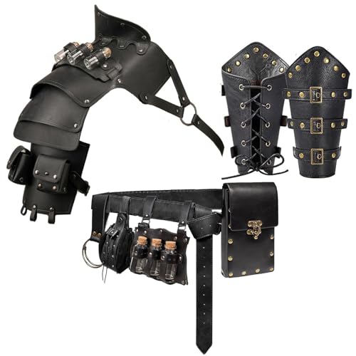 Schulterpanzer Vials Hexe Flasche Gürteltasche Hüfttasche Retro Armschienen Mittelalter Ritter Roboter Renaissance Cosplay Wikinger Kostüm, Braun, Einheitsgröße, Mittelalter von SUMGOGO