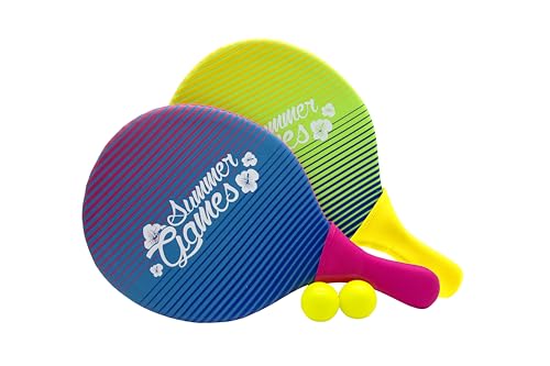 SUMMER GAMES Neopren Beach-Ball-Set, 2 Schläger (22 x 39 cm) und 2 Bälle, mit Tragenetz, für Strand und Garten von SUMMER GAMES