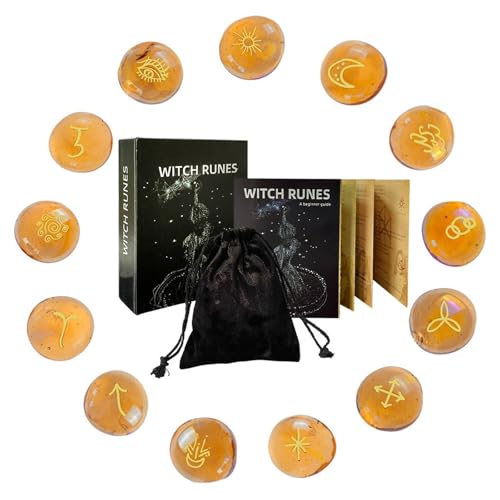 13pcs Symbol Stein Mit Anweisungen Und Samtbeutel Glasymbolzeichen Rundel Stein Graviertes Taschenmetaphysische Heil Runen von SUMMITDRAGON