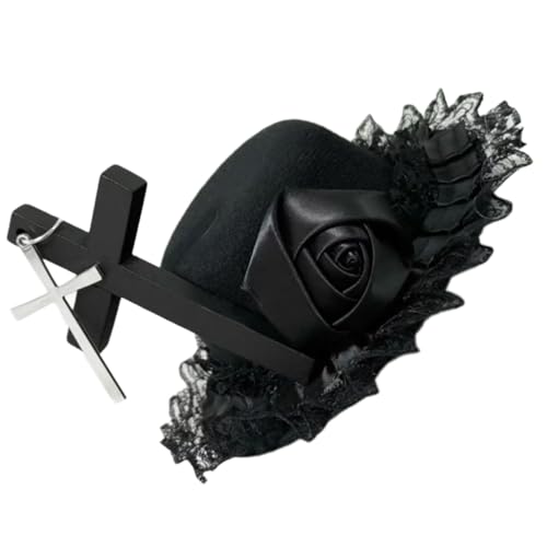 SUMMITDRAGON Punk Gekreuzte Kleine Huthaarclip Haar Accessoire Für Frauen Mit Rosenblumen Spitzen Designs Für Halloween Party Versammlung von SUMMITDRAGON
