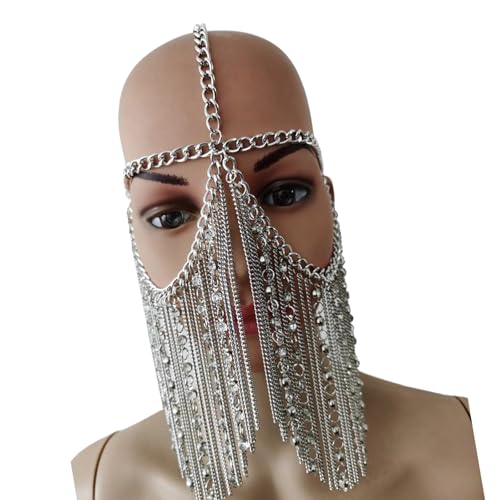 SUMMITDRAGON Punk Strasssteine ​​Fransen Kopfketten Gesichtsmaske Für Frauen Und Teenagerabendparty Und Bühnenaufführungen Kostüme Requisiten von SUMMITDRAGON
