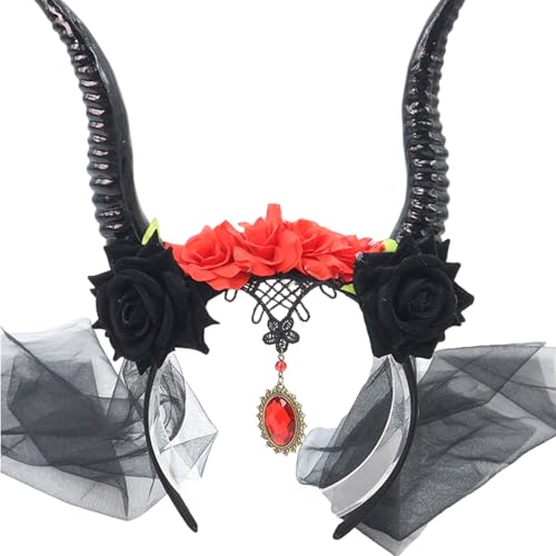 SUMMITDRAGON Verstellbarer Kunststoff Devil Horn Stirnband Mit Blumendekorationen Für Rollenspielkostüme Und Nachtpartys Geeignet SUMMITDRAGON Verstellbarer Kunststoff Devil Horn Stirnband Mit Blumendekorationen Für Rollenspielkostüme Und Nachtpartys Geeignet von SUMMITDRAGON