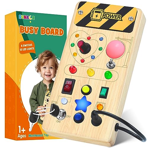 SUNACE Montessori Busy Board - Montessori Spielzeug ab 1 Jahr Holzspielzeug mit 8 Schalter 15 LED Motorikspielzeug Activity Board Schalter Spielzeug für Kleinkinder Jungen Mädchen ab 1 2 3 Jahre SUNACE Montessori Busy Board - Montessori Spielzeug ab 1 Jahr Holzspielzeug mit 8 Schalter 15 LED Motorikspielzeug Activity Board Schalter Spielzeug für Kleinkinder Jungen Mädchen ab 1 2 3 Jahre von SUNACE