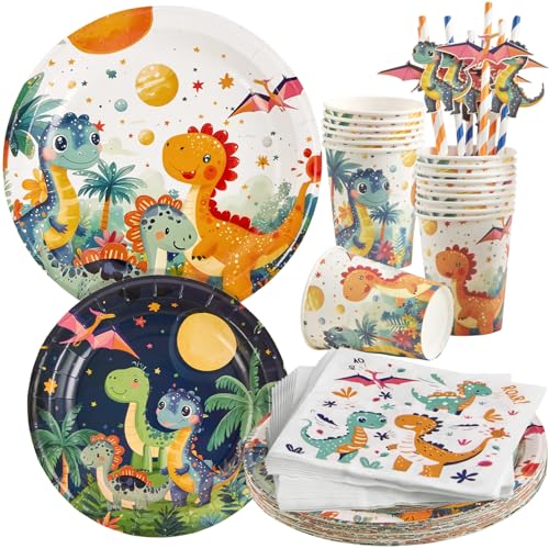 SUNBEAUTY 100 Stück Dino Partygeschirr Set für 20 Gäste, Dinosaurier Geburtstag Deko Kindergeburtstag mit Papptellern, Bechern, Servietten & Strohhalmen, Komplettset für Dino-Party Junge Mädchen SUNBEAUTY 100 Stück Dino Partygeschirr Set für 20 Gäste, Dinosaurier Geburtstag Deko Kindergeburtstag mit Papptellern, Bechern, Servietten & Strohhalmen, Komplettset für Dino-Party Junge Mädchen von SUNBEAUTY