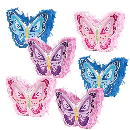 SUNBEAUTY Mini Schmetterling Pinata(6 Stück) Ideal zum Füllen von Süßigkeiten und Geschenken für Mädchen Kindergeburtstag Party Deko(17 x 12.9 x 3.5 cm) von SUNBEAUTY