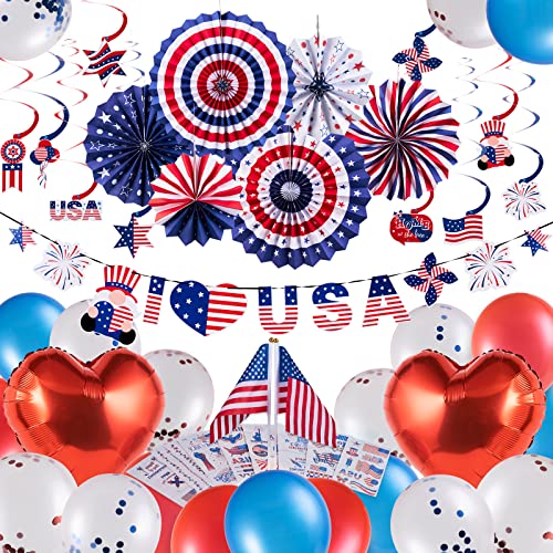 SUNBEAUTY Unabhängigkeitstag Dekoration Set - 4. Juli USA Party Deko Mit Luftballons, Papierfächer, Girlande, Strudel, Tattoo-Aufkleber Und USA-Flaggen für Amerika Feier SUNBEAUTY Unabhängigkeitstag Dekoration Set - 4. Juli USA Party Deko Mit Luftballons, Papierfächer, Girlande, Strudel, Tattoo-Aufkleber Und USA-Flaggen für Amerika Feier von SUNBEAUTY