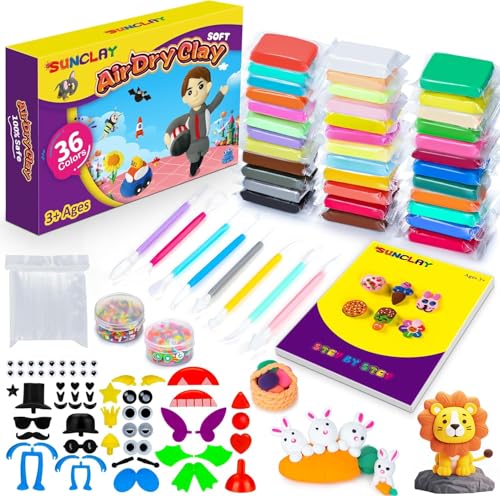 SUNCLAY Modelliermasse Lufttrocknend - 36 Farben Knete Set mit 80 Seiten Anleitungsbuch 8 Stück Knetwerkzeug 5 Stück Knete Zubehör Spielzeug Geschenke für Kinder Jungen Mädchen ab 3 4 5 6 7 8-12 Jahre SUNCLAY Modelliermasse Lufttrocknend - 36 Farben Knete Set mit 80 Seiten Anleitungsbuch 8 Stück Knetwerkzeug 5 Stück Knete Zubehör Spielzeug Geschenke für Kinder Jungen Mädchen ab 3 4 5 6 7 8-12 Jahre von SUNCLAY